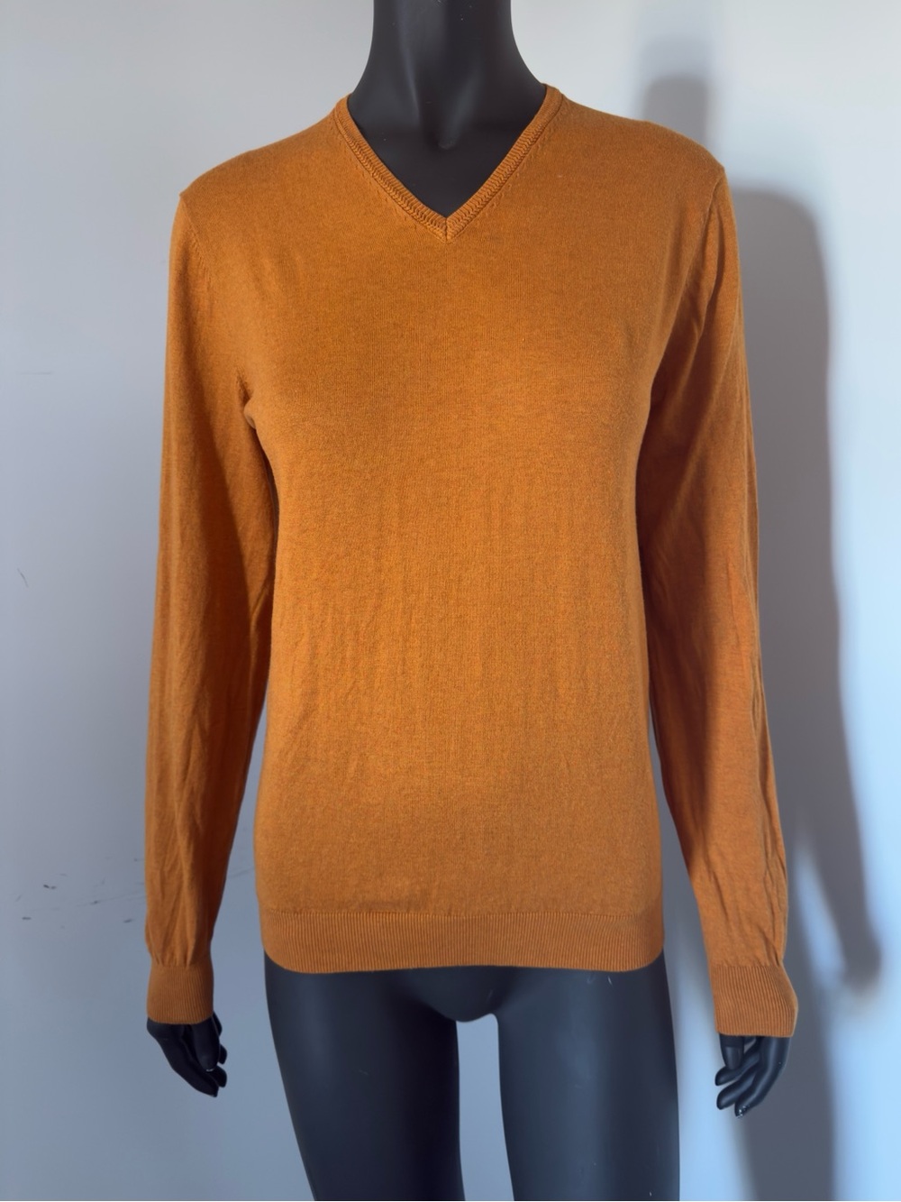 426. Silk Cotton Massimo Dutti V-Neck Knit Sweater Camel Brown Size M